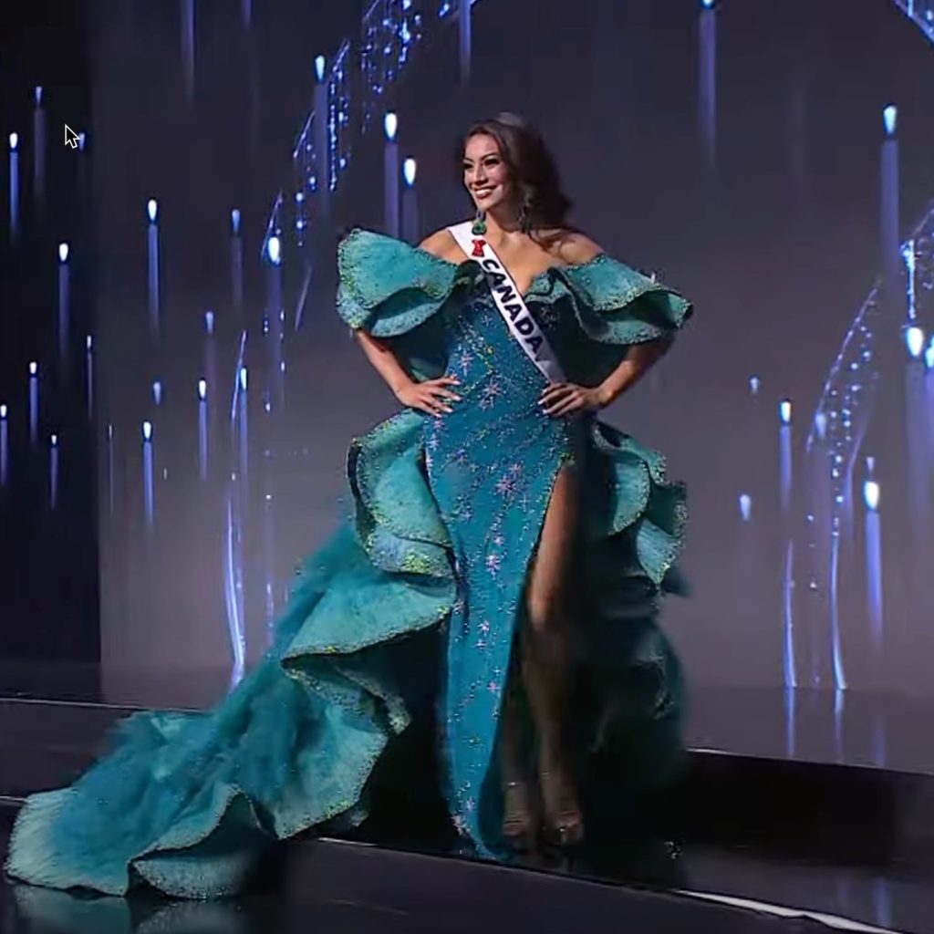 Ashley Callingbull in the Top 12 with her Evening Gown during the Miss Universe 2024 Finals