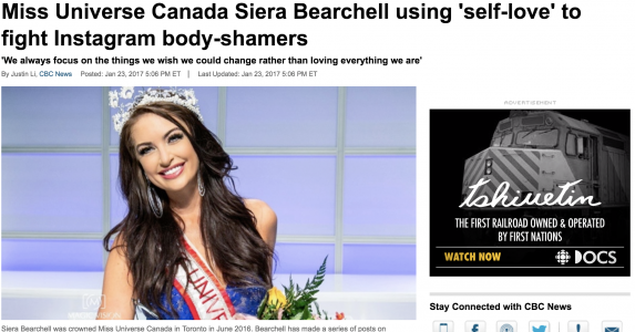 Miss Universe Canada Siera Bearchell Using ‘self Love’ To Fight Instagram Body Shamers Miss
