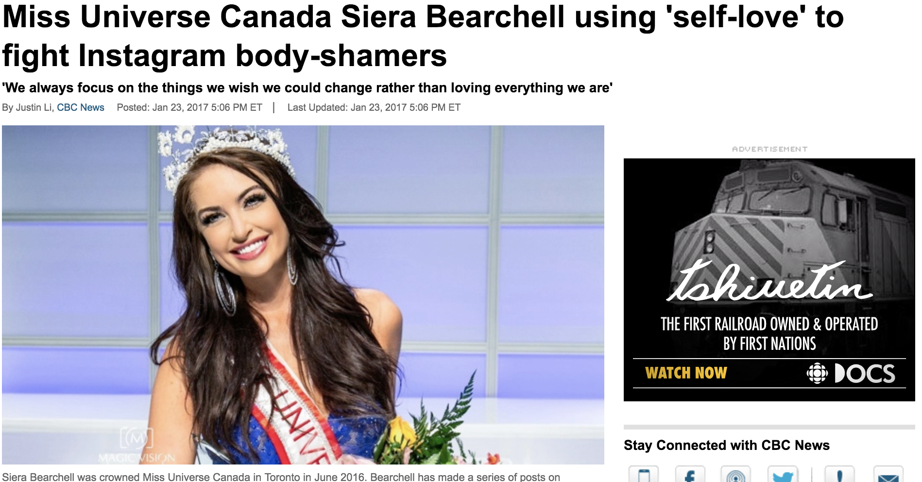 Miss Universe Canada Siera Bearchell Using ‘self Love To Fight 